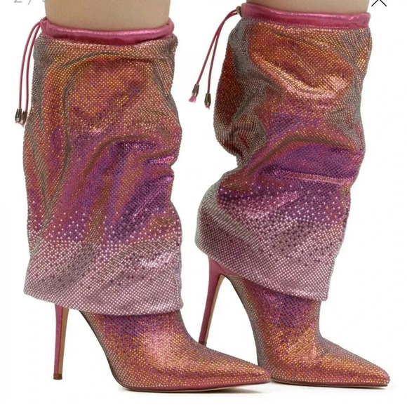Azelea Wang  Pink Wishful Crystal Embellished Pointed Toe Boot - Picture 5 of 9